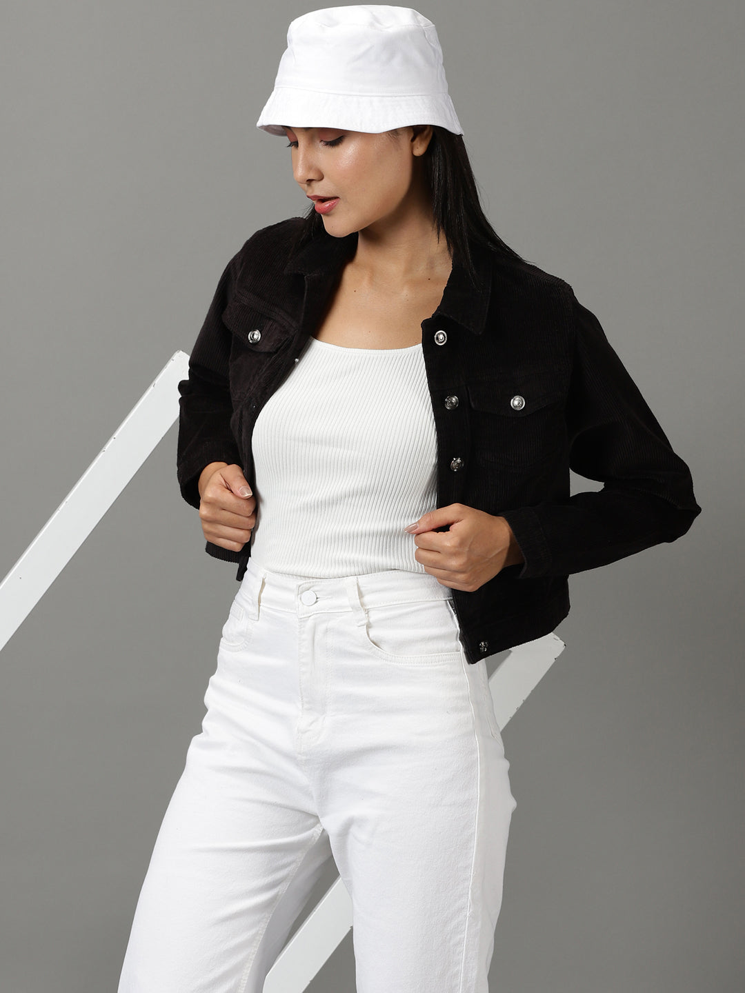 Women's Black Solid Open Front Jacket