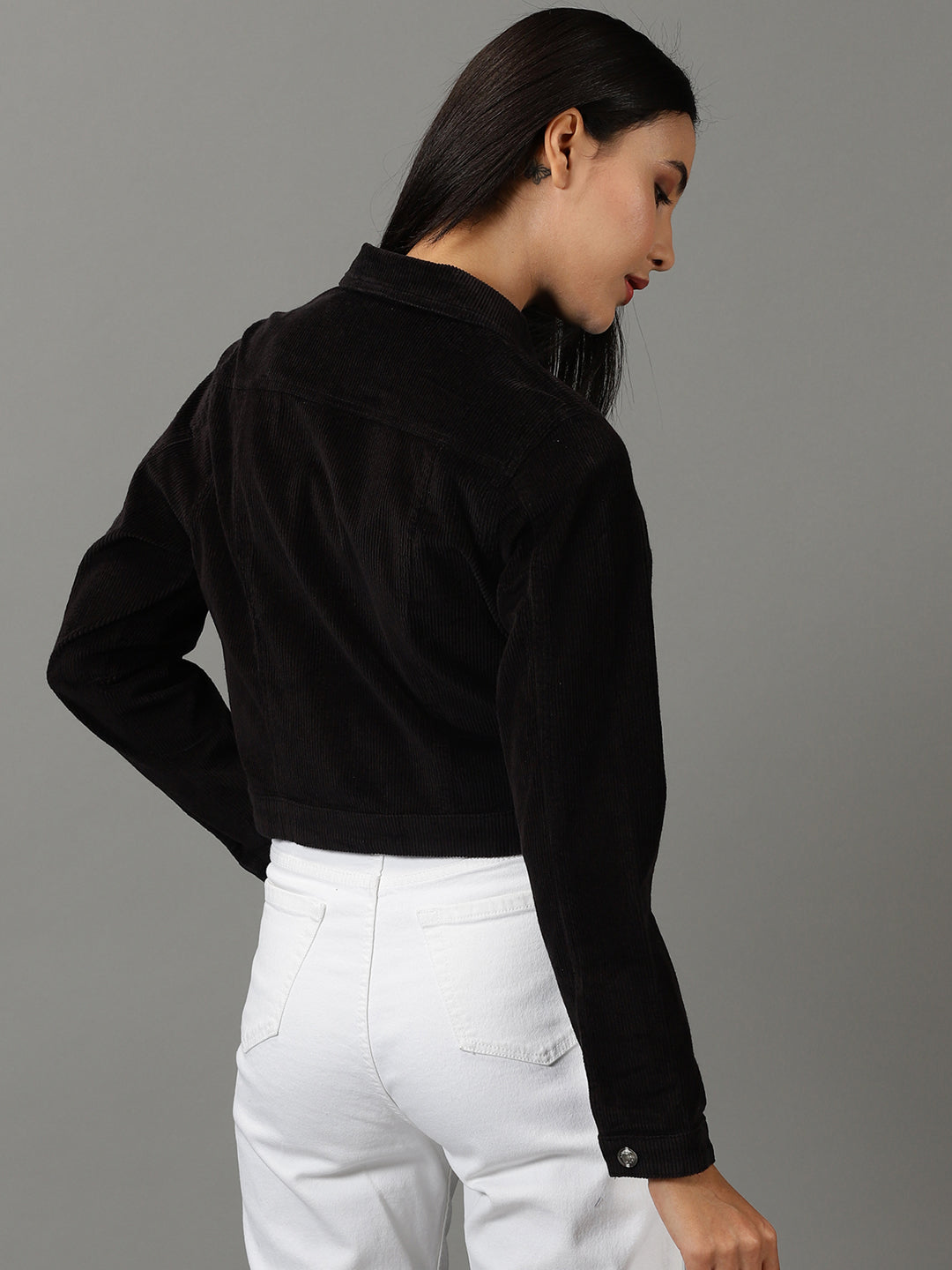 Women's Black Solid Open Front Jacket