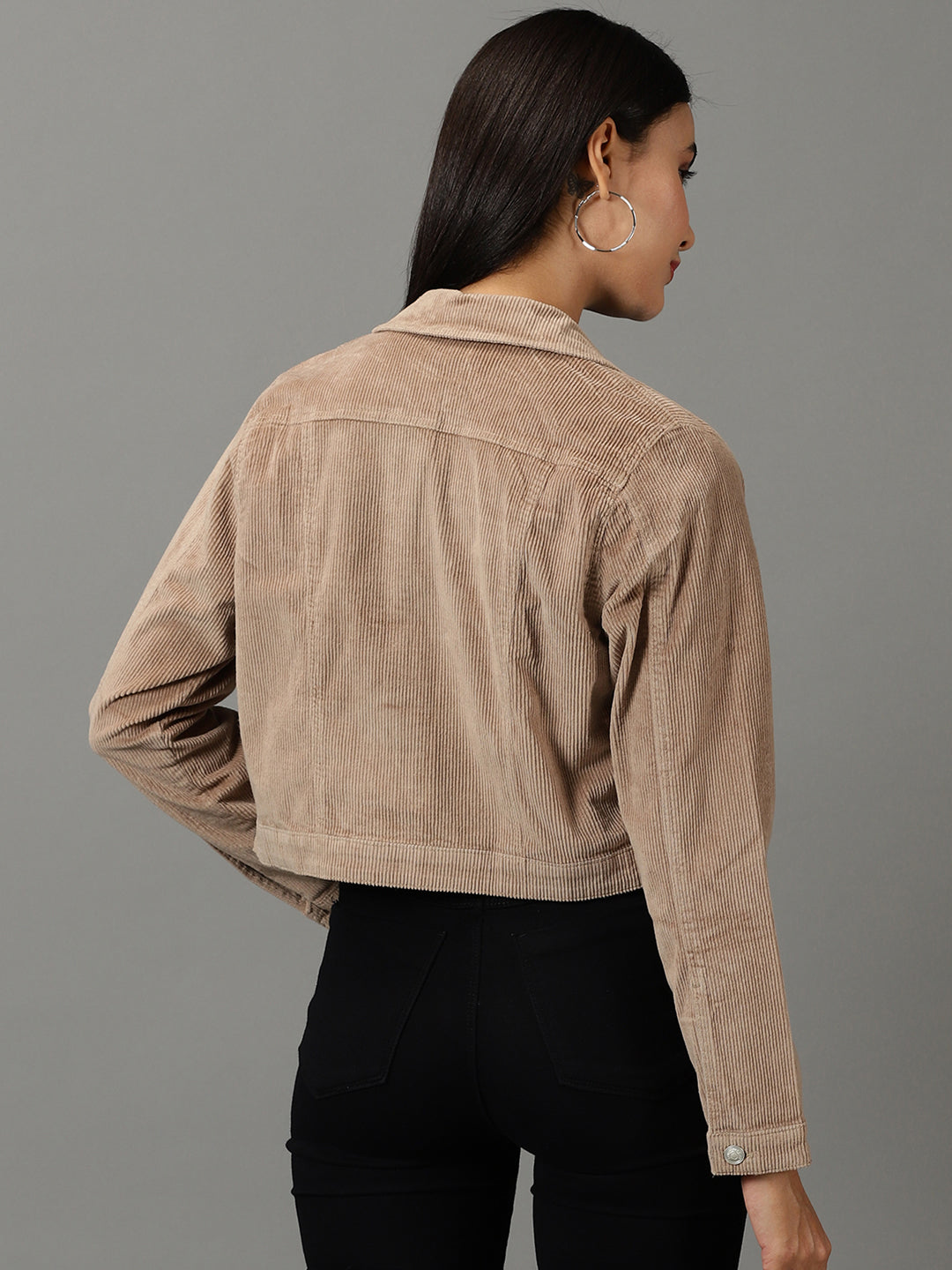 Women's Khaki Solid Open Front Jacket