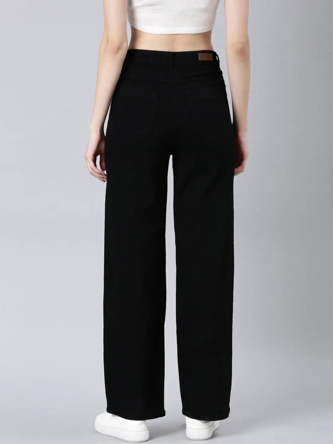 Women's Black Wide Leg Mid-Rise Stretchable Denim Jeans