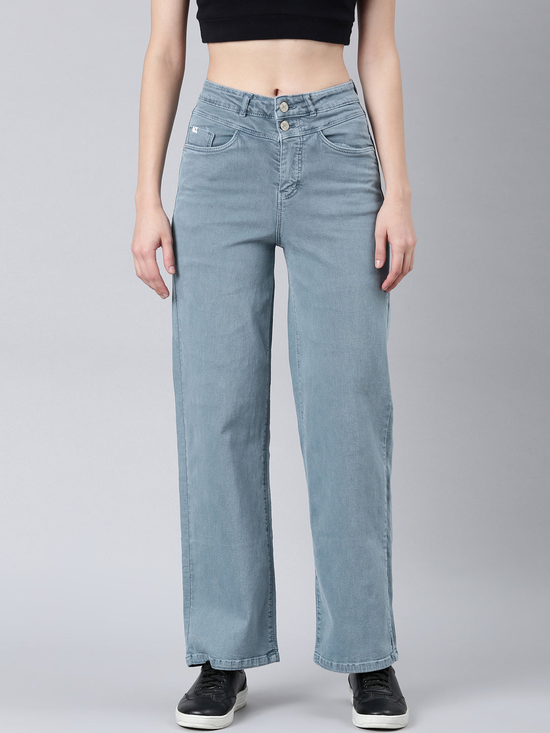 Women's Grey Wide Leg Stretchable Denim Jeans