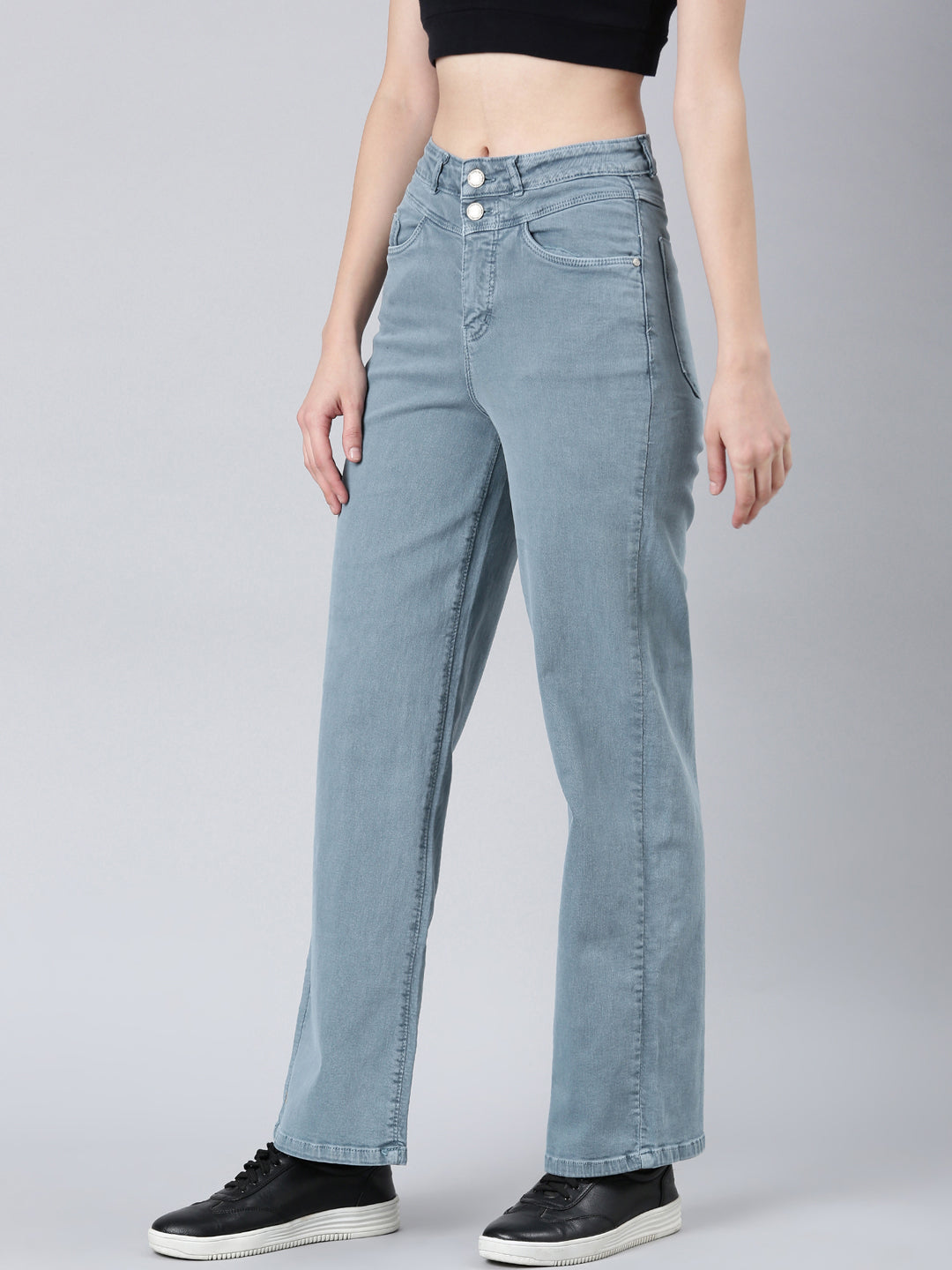 Women's Grey Wide Leg Stretchable Denim Jeans