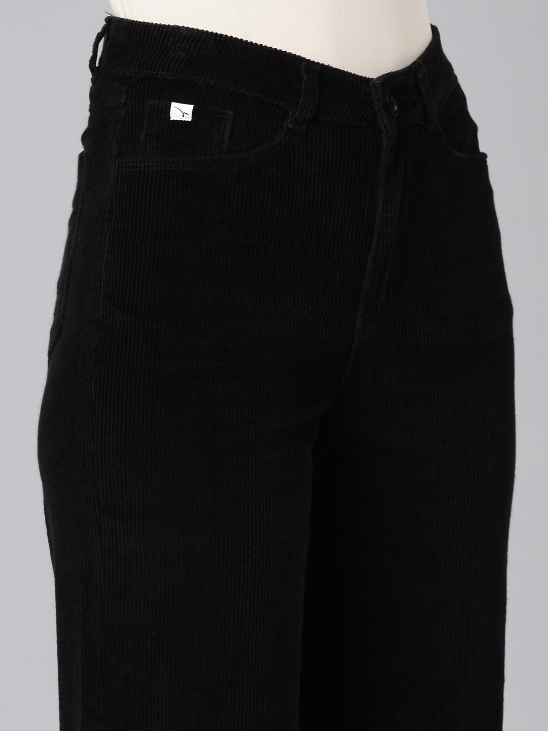 Women Black Solid Parallel Trouser