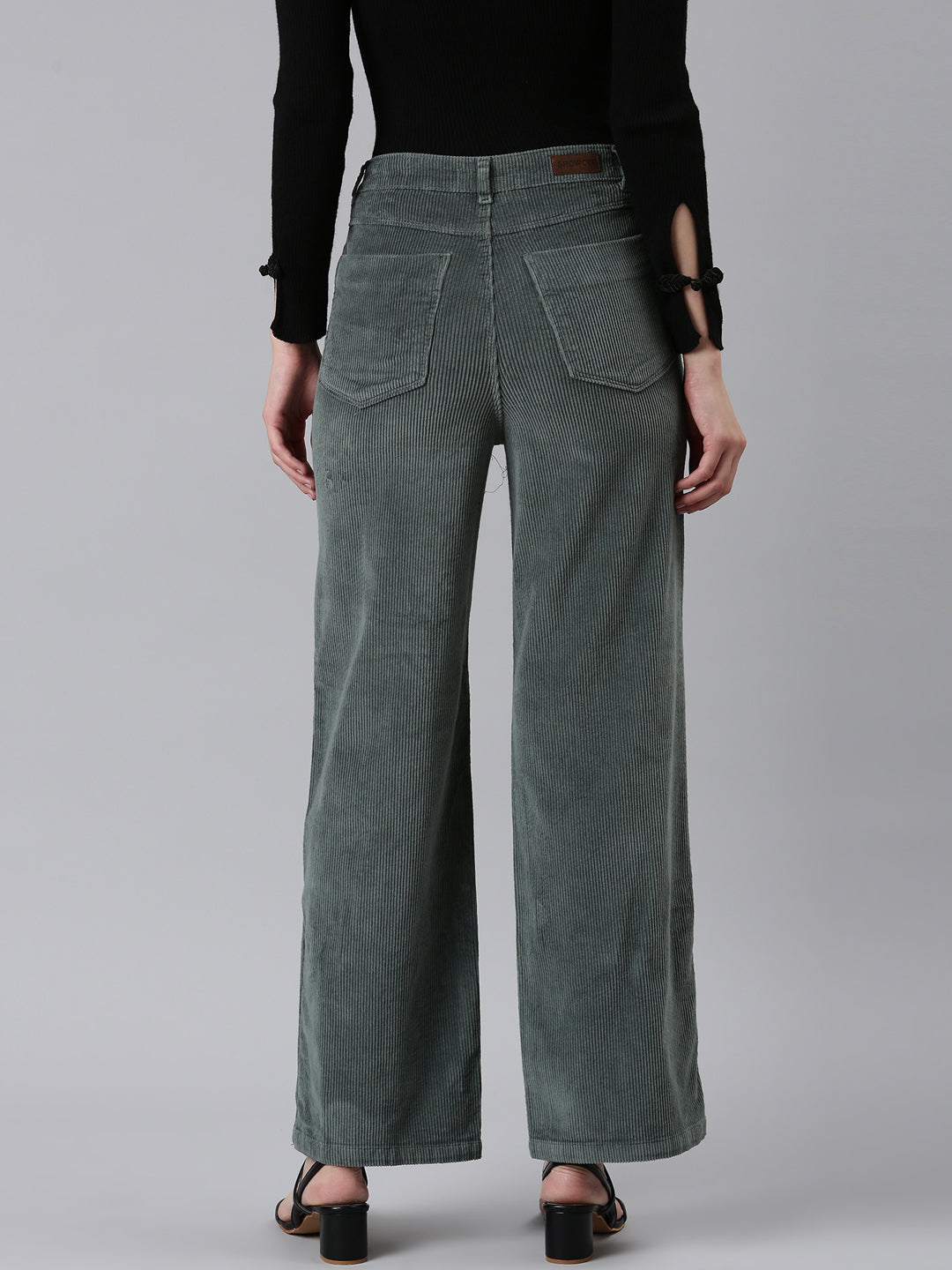 Women Sea Green Solid Parallel Trouser