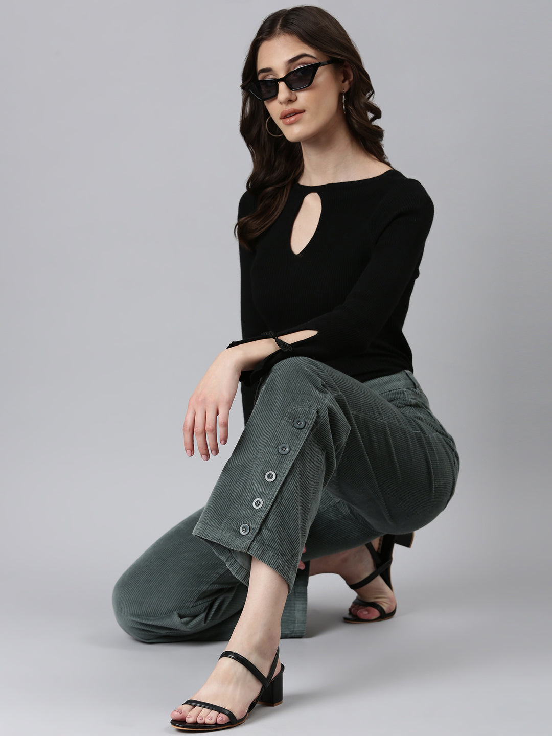 Women Sea Green Solid Parallel Trouser