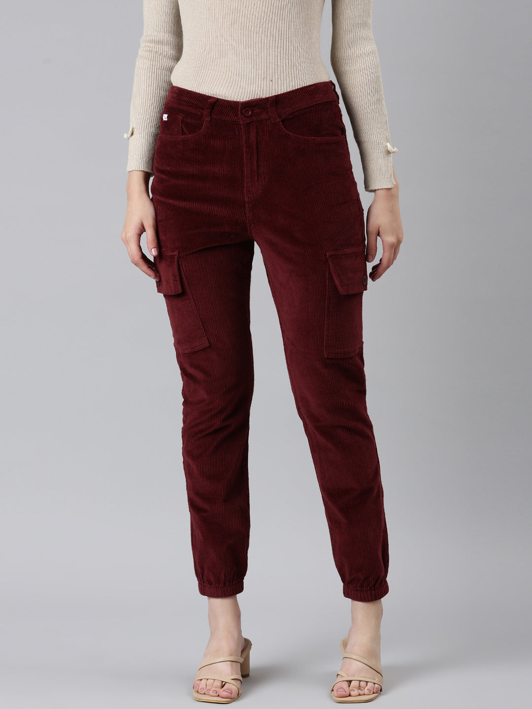 Women Burgundy Solid Joggers