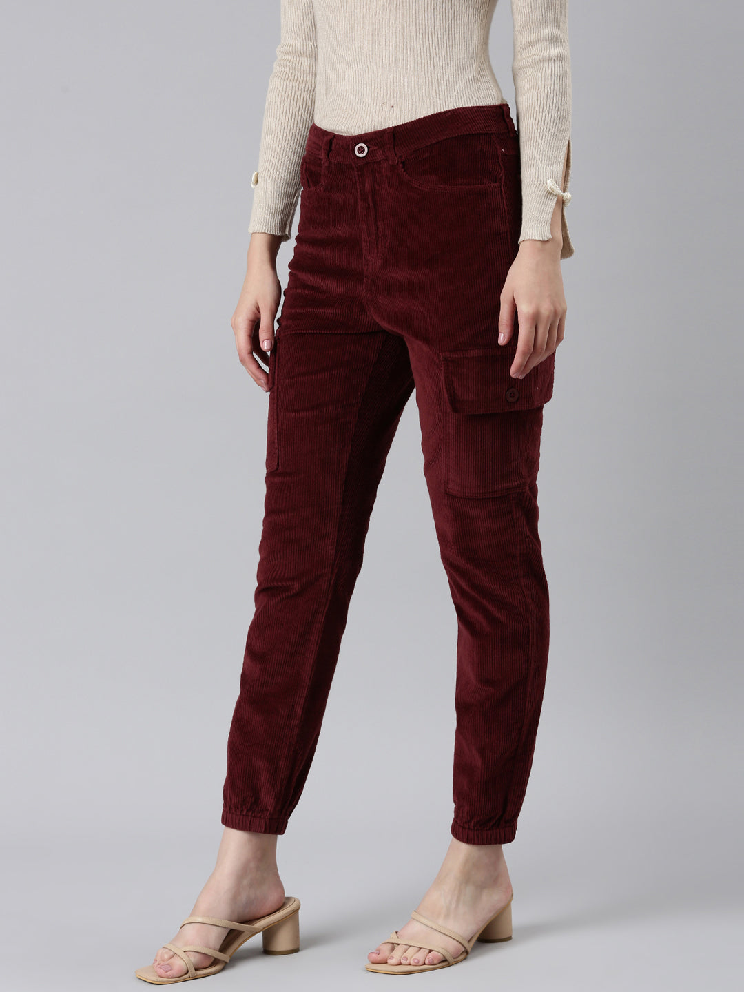 Women Burgundy Solid Joggers