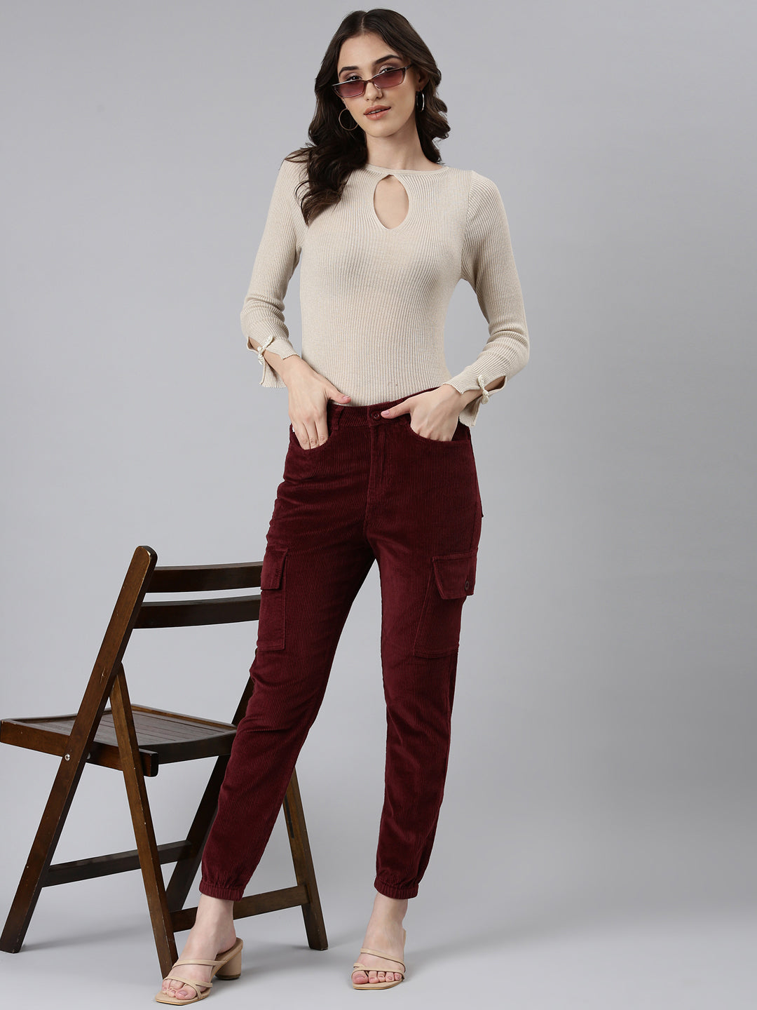 Women Burgundy Solid Joggers