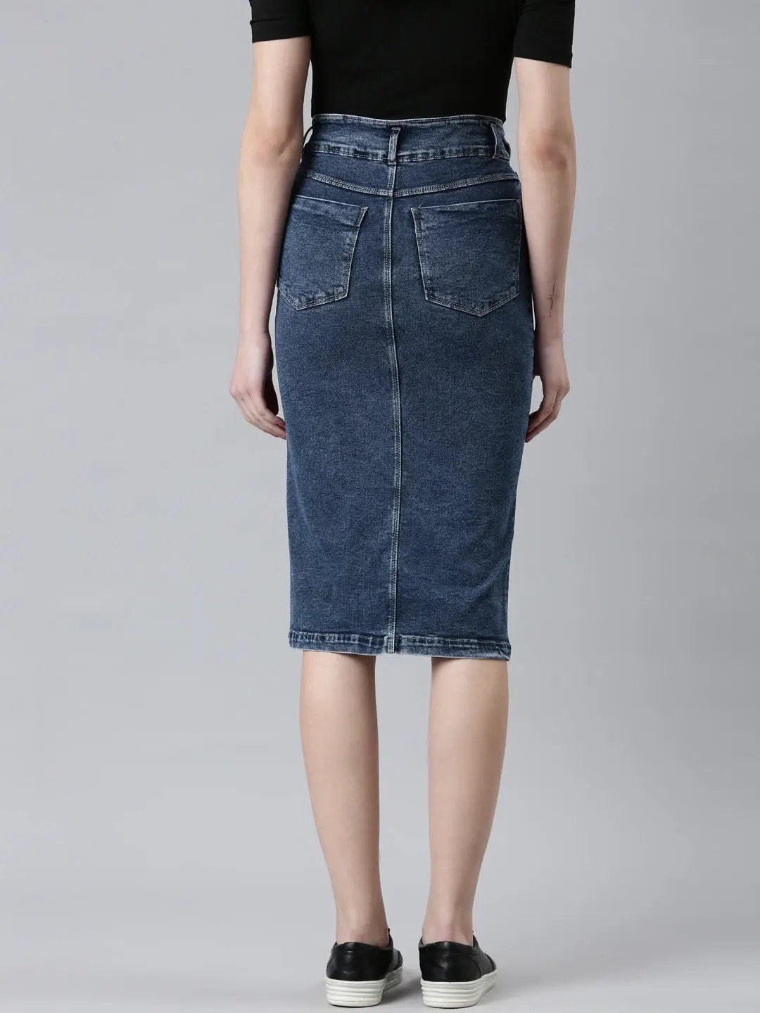 Women's Blue Solid Pencil Skirt