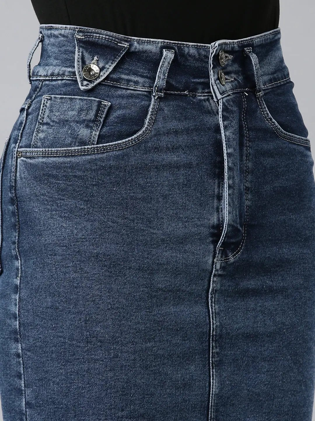 Women's Blue Solid Pencil Skirt