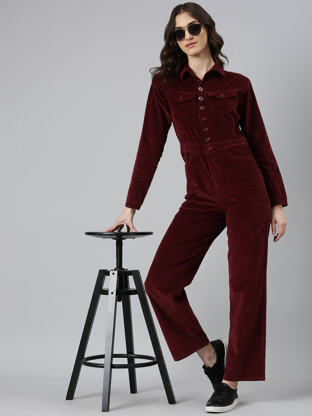 Women Maroon Solid Jumpsuit