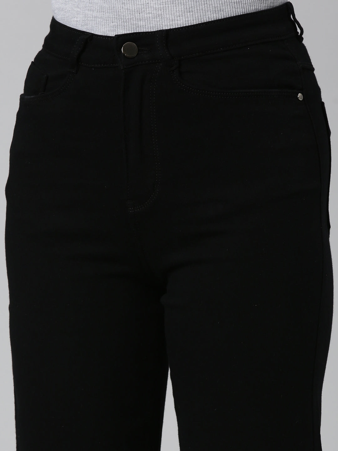 Women Black Solid Wide Leg Denim Jeans