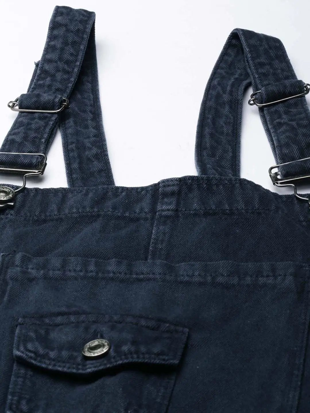 Women's Navy Blue Solid Dungaree