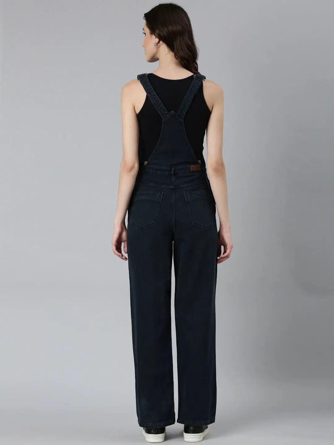 Women's Navy Blue Solid Dungaree