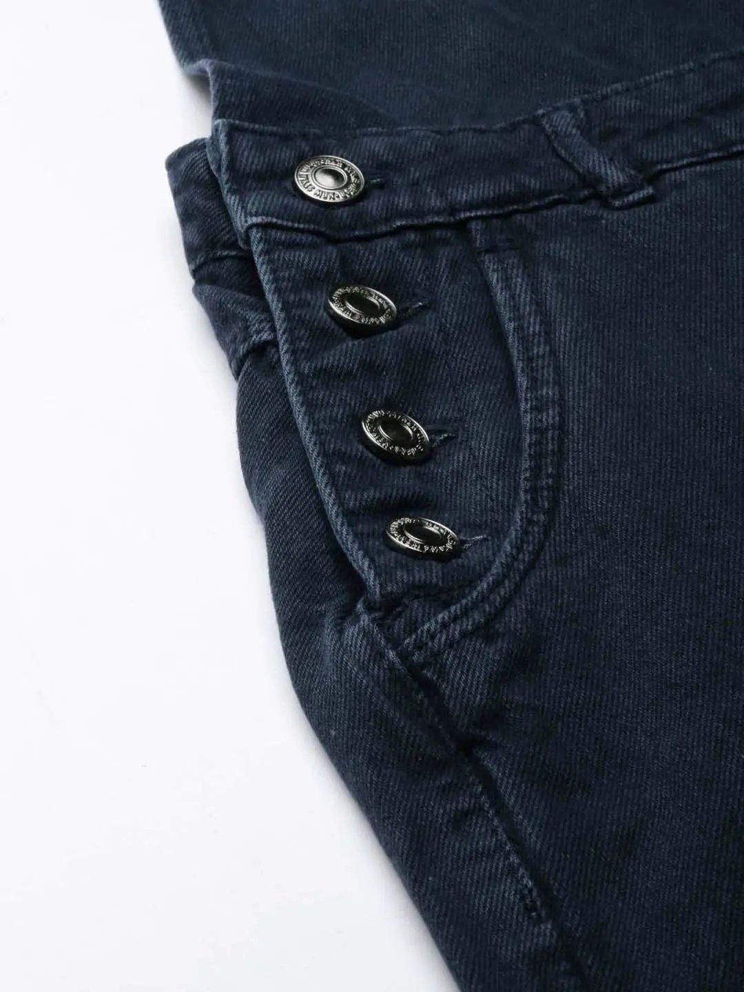 Women's Navy Blue Solid Dungaree