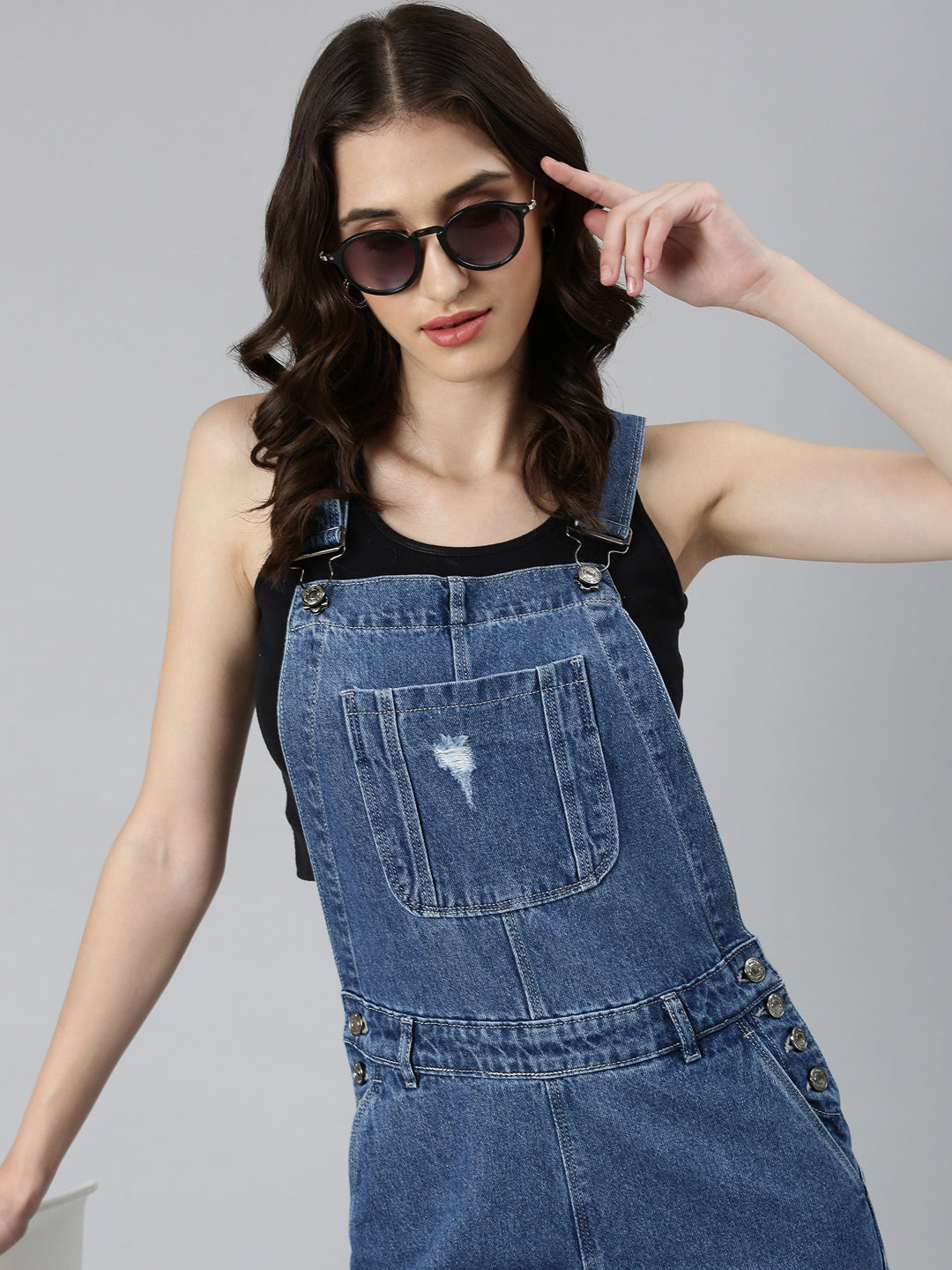 Women Blue Solid Dungaree