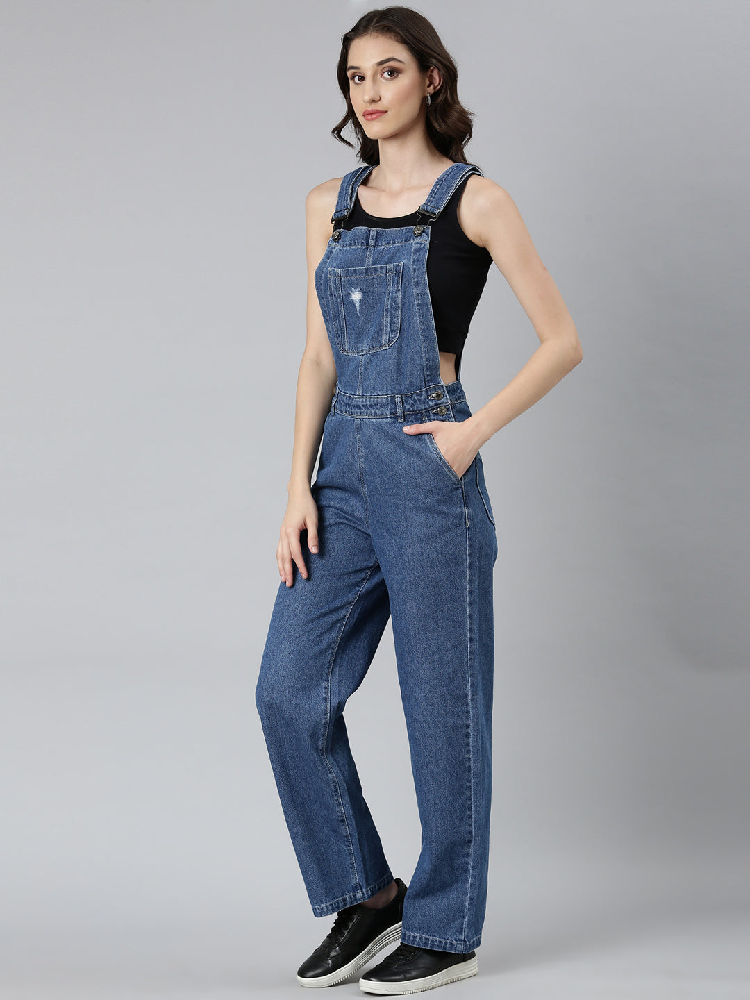 Women Blue Solid Dungaree