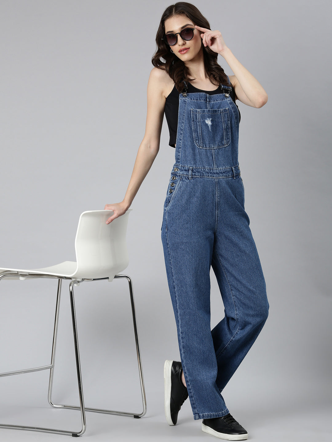 Women Blue Solid Dungaree