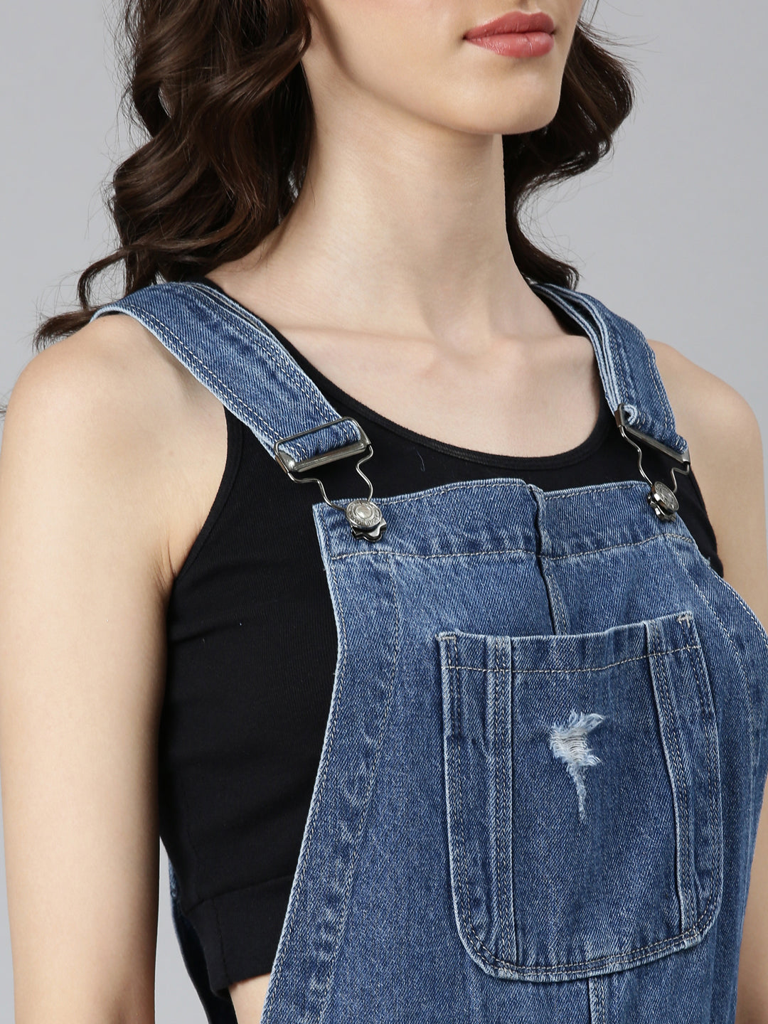 Women Blue Solid Dungaree