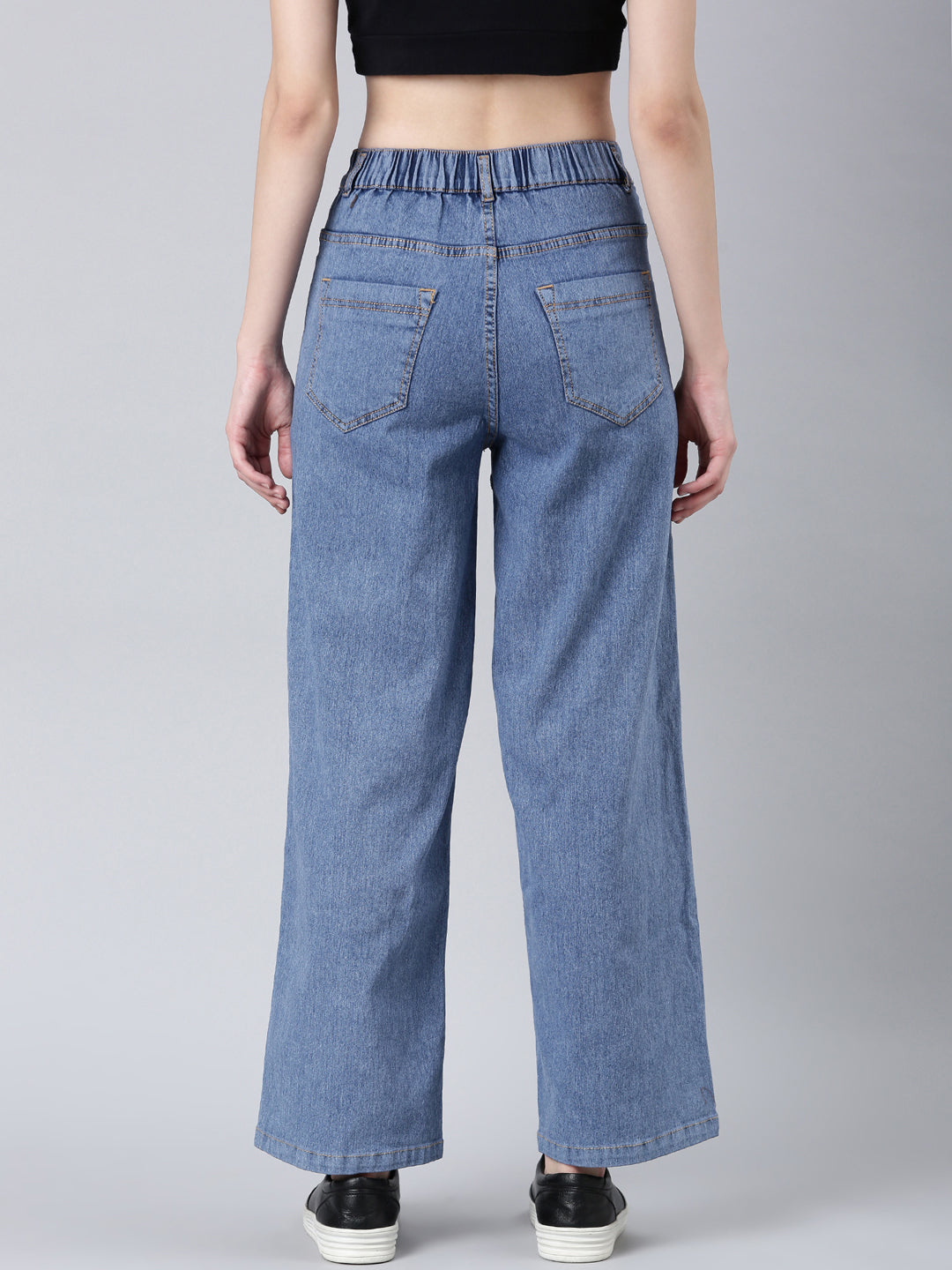 Women's Blue Wide Leg Stretchable Denim Jeans