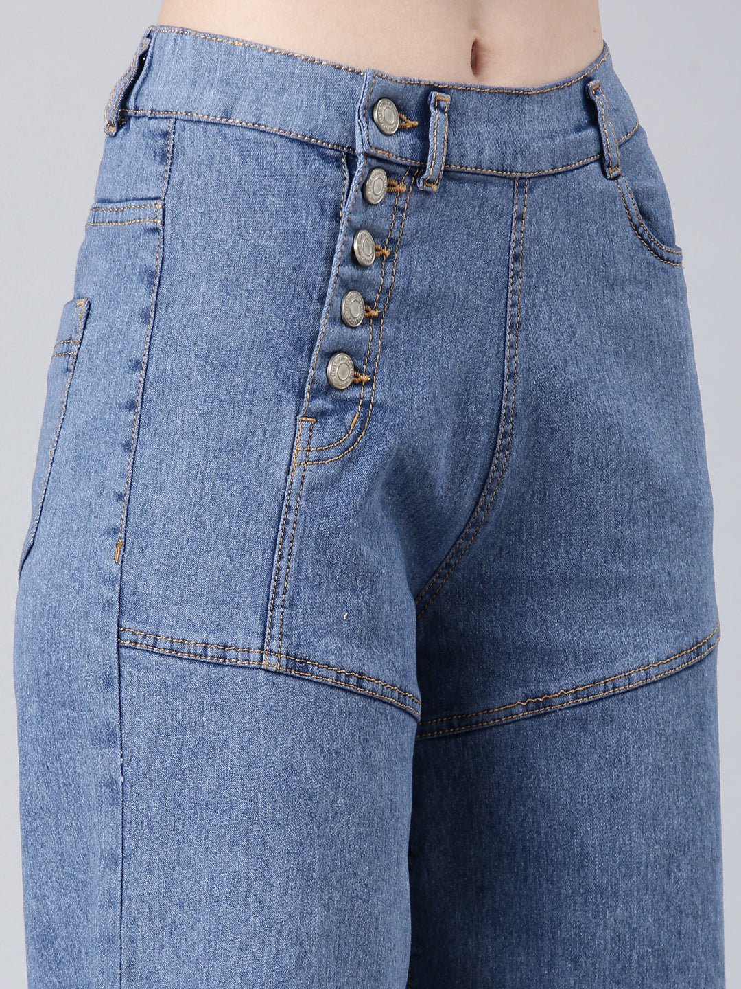 Women's Blue Wide Leg Stretchable Denim Jeans