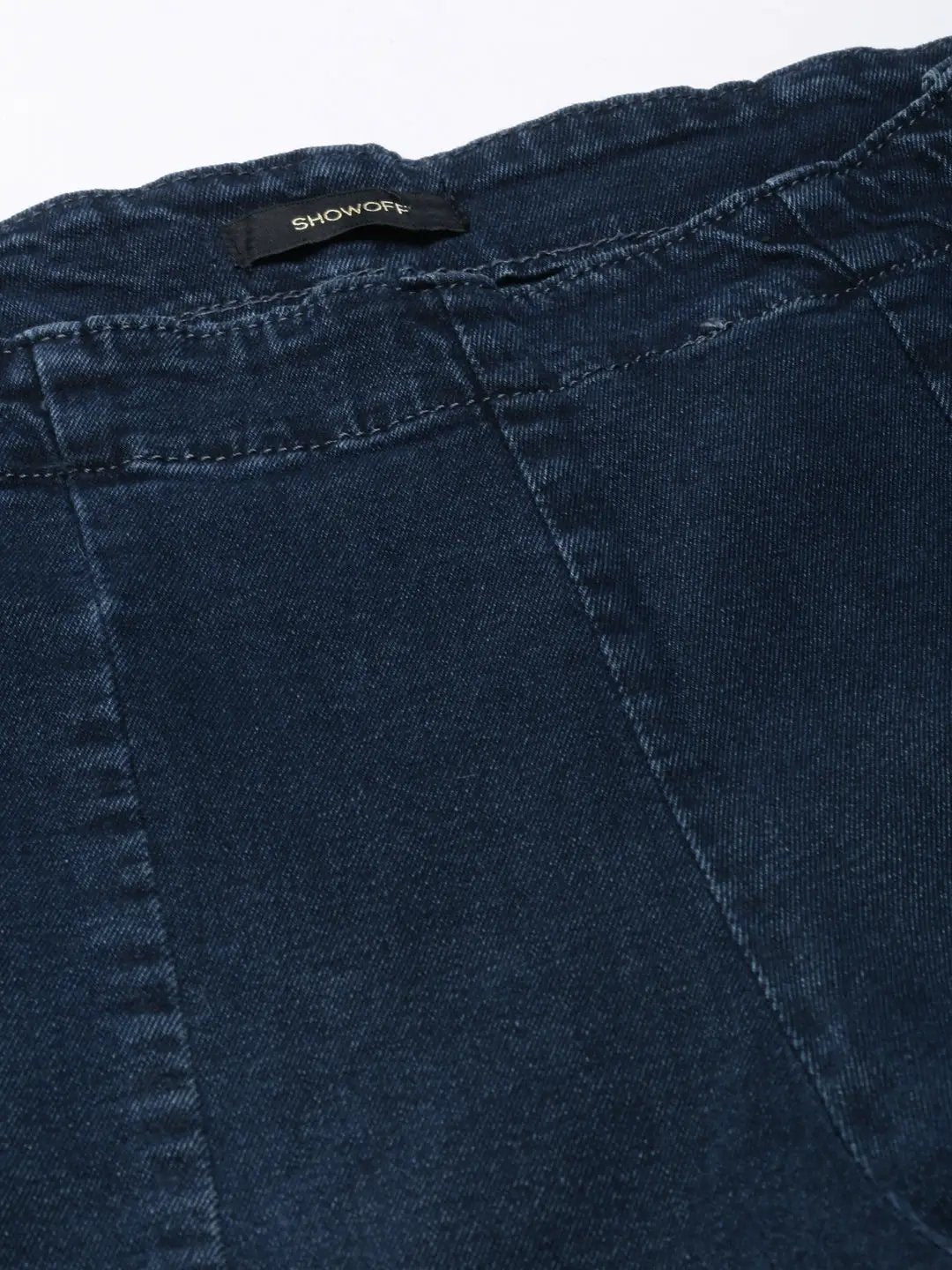 Women's Navy Blue Solid Wide Leg Denim Jeans