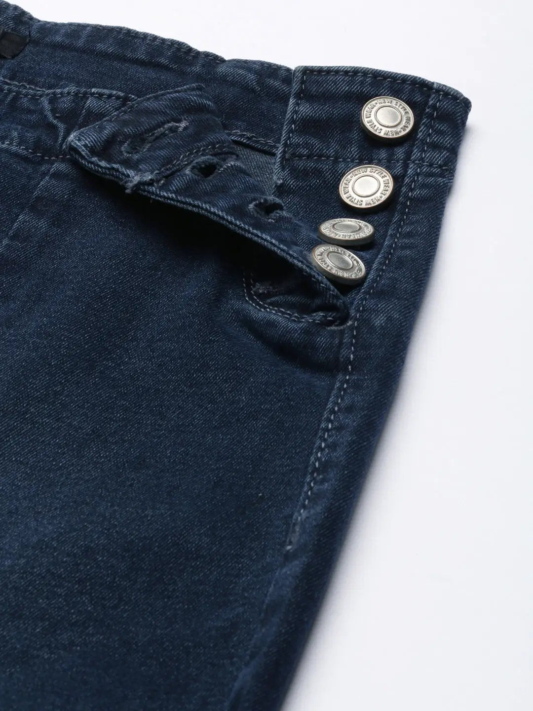 Women's Navy Blue Solid Wide Leg Denim Jeans