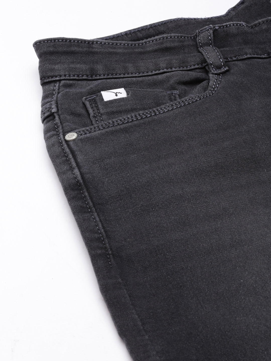 Women's Dark Grey Straight Fit Light Fade Acid Wash Denim Jeans