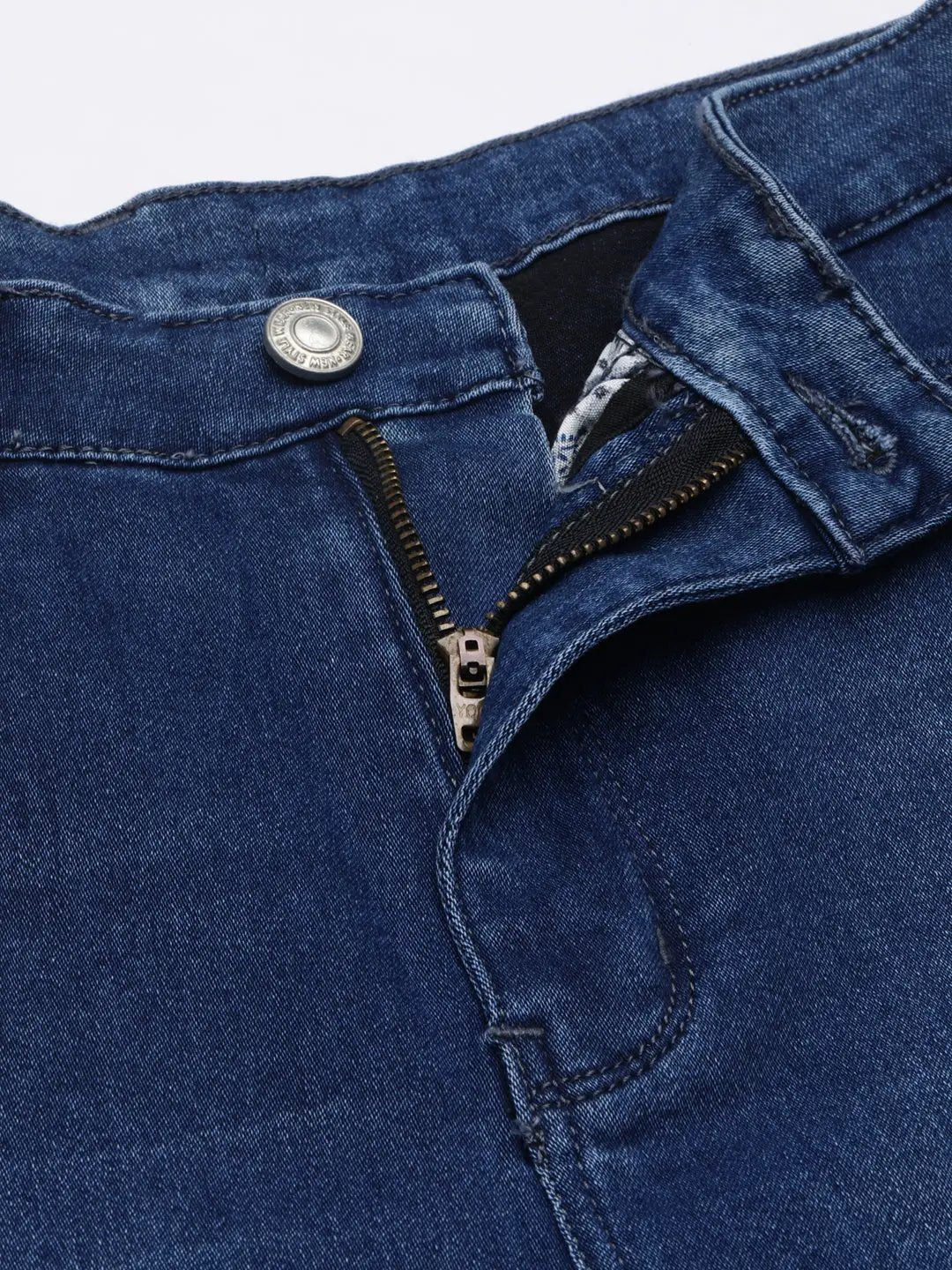 Women's Navy Blue Straight Fit Light Fade Acid Wash Denim Jeans