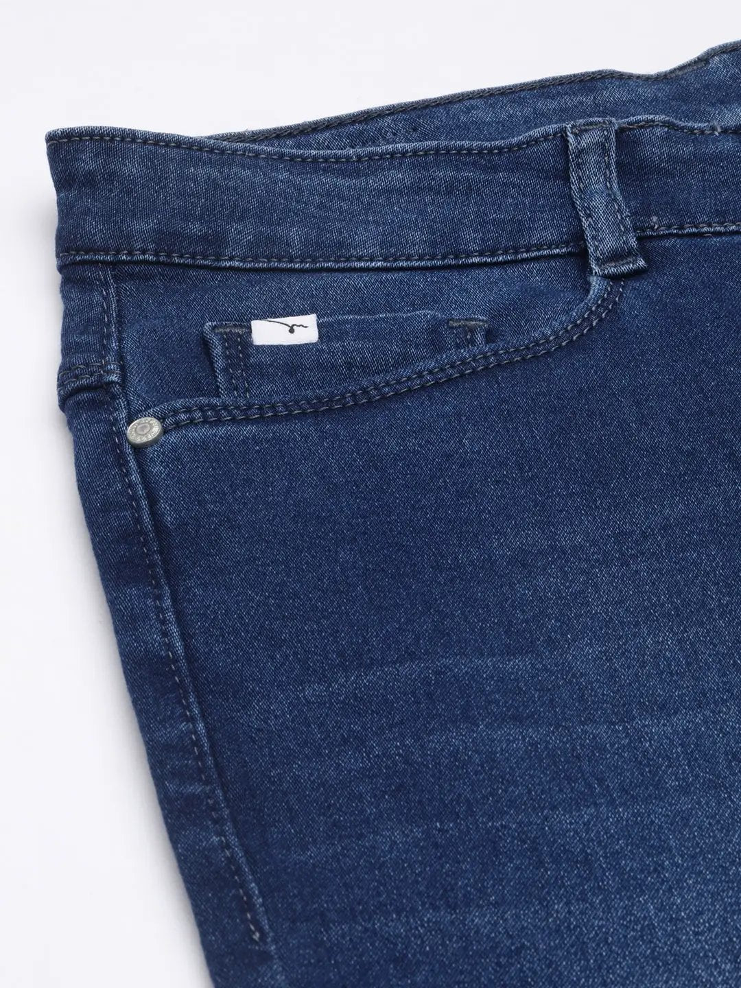 Women's Navy Blue Straight Fit Light Fade Acid Wash Denim Jeans