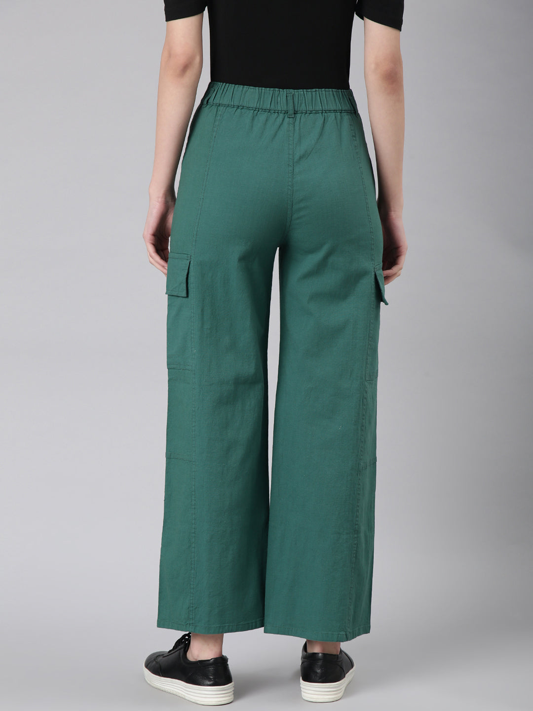 Women's Green Wide Leg Mid Rise Denim Jeans