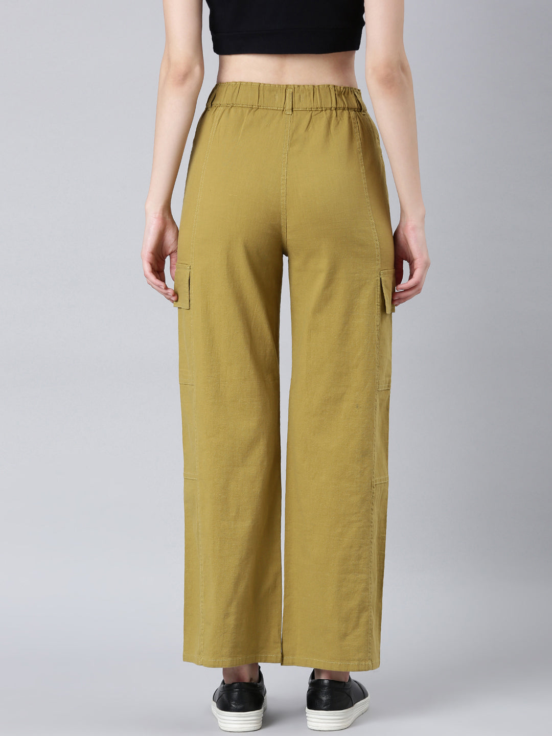 Women's Khaki Wide Leg Denim Cargo Jeans