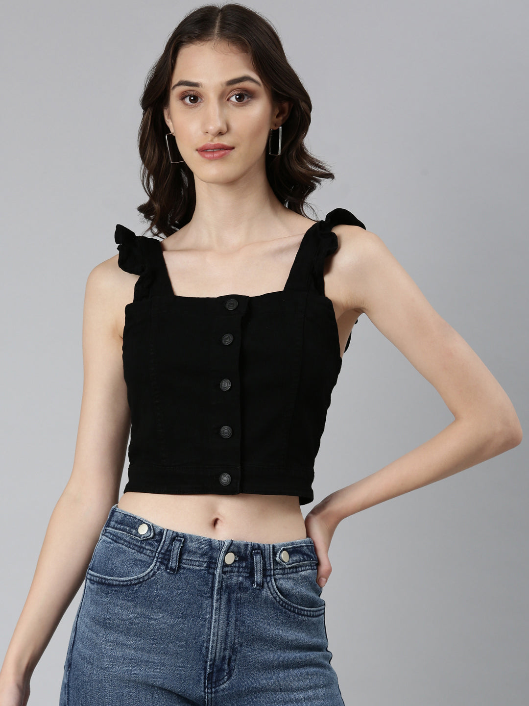 Women Black Solid Bralette Crop Top