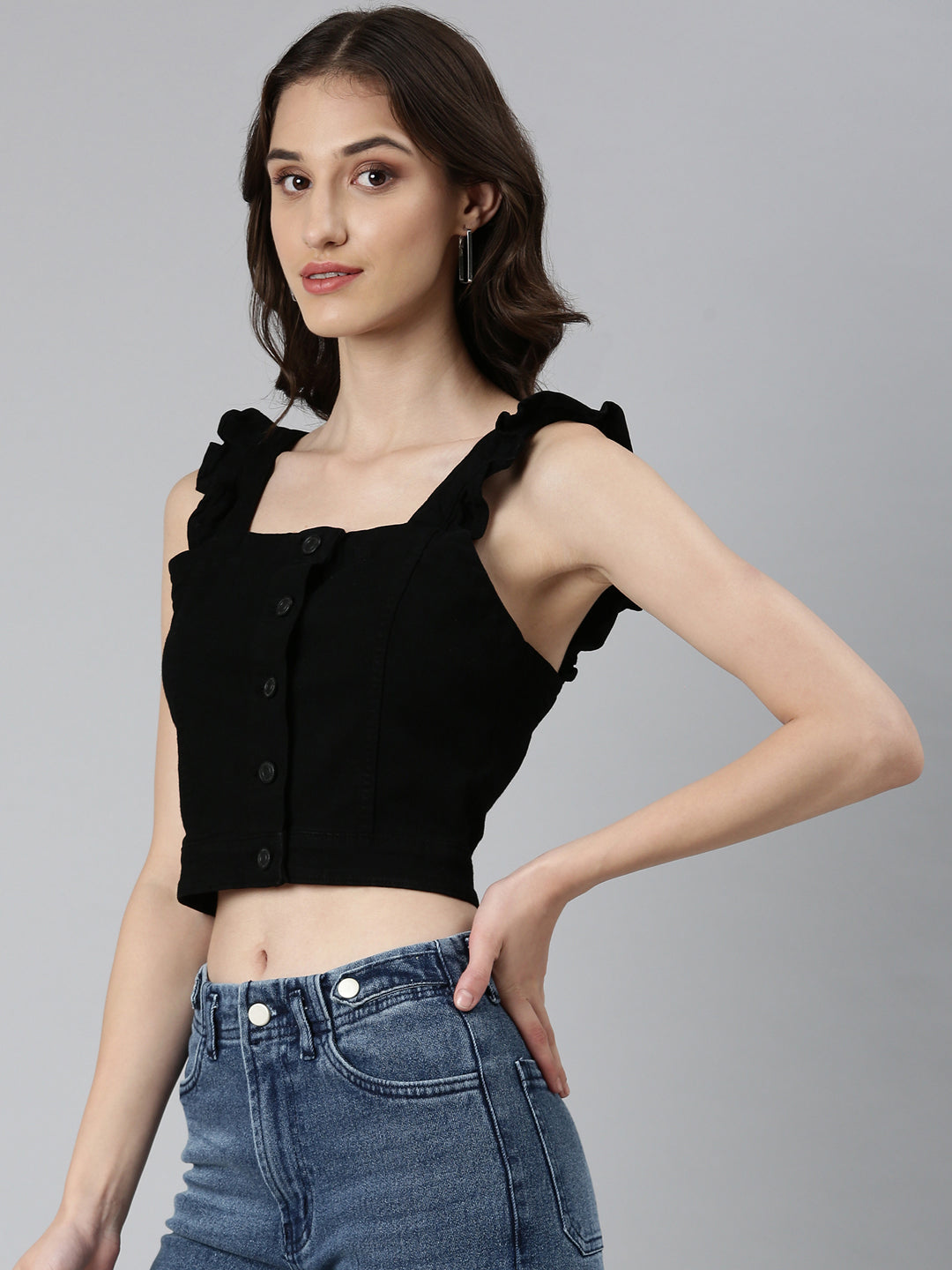 Women Black Solid Bralette Crop Top