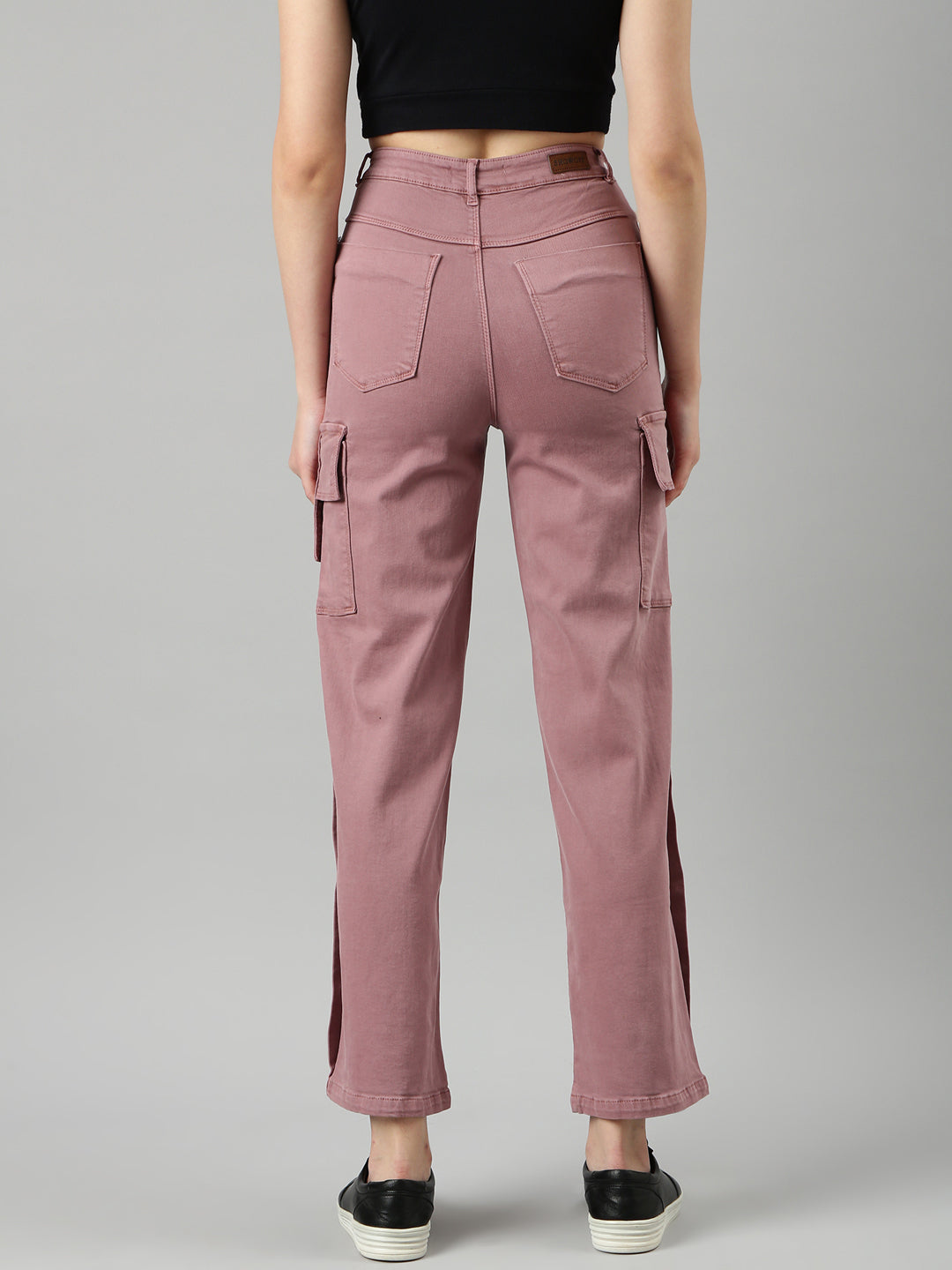 Women's Mauve Wide Leg Fit Acid Wash Cargo Denim Jeans