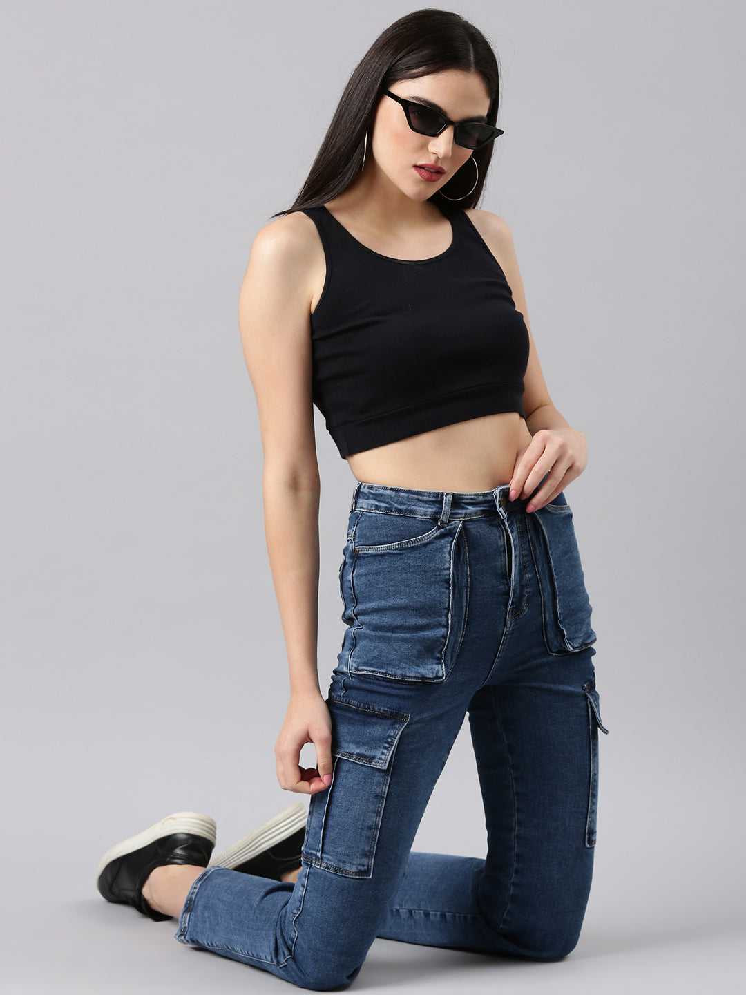 Women's Blue Clean Look Straight Fit Stretchable Denim Jeans