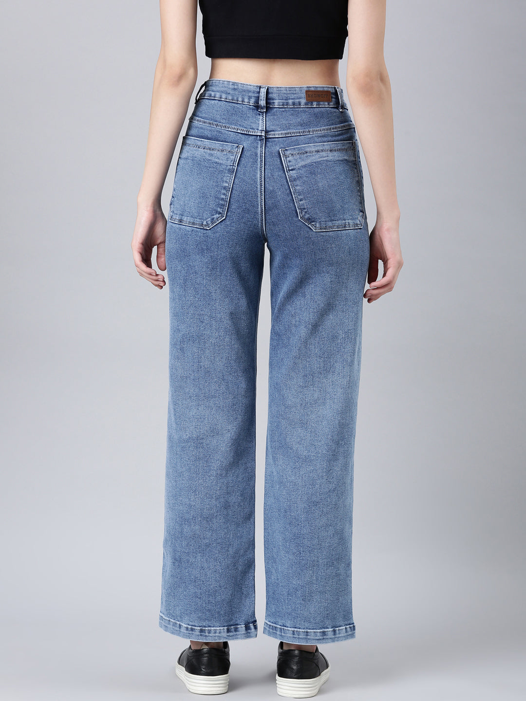 Women's Blue Wide Leg Heavy Fade Acid Wash Denim Jeans