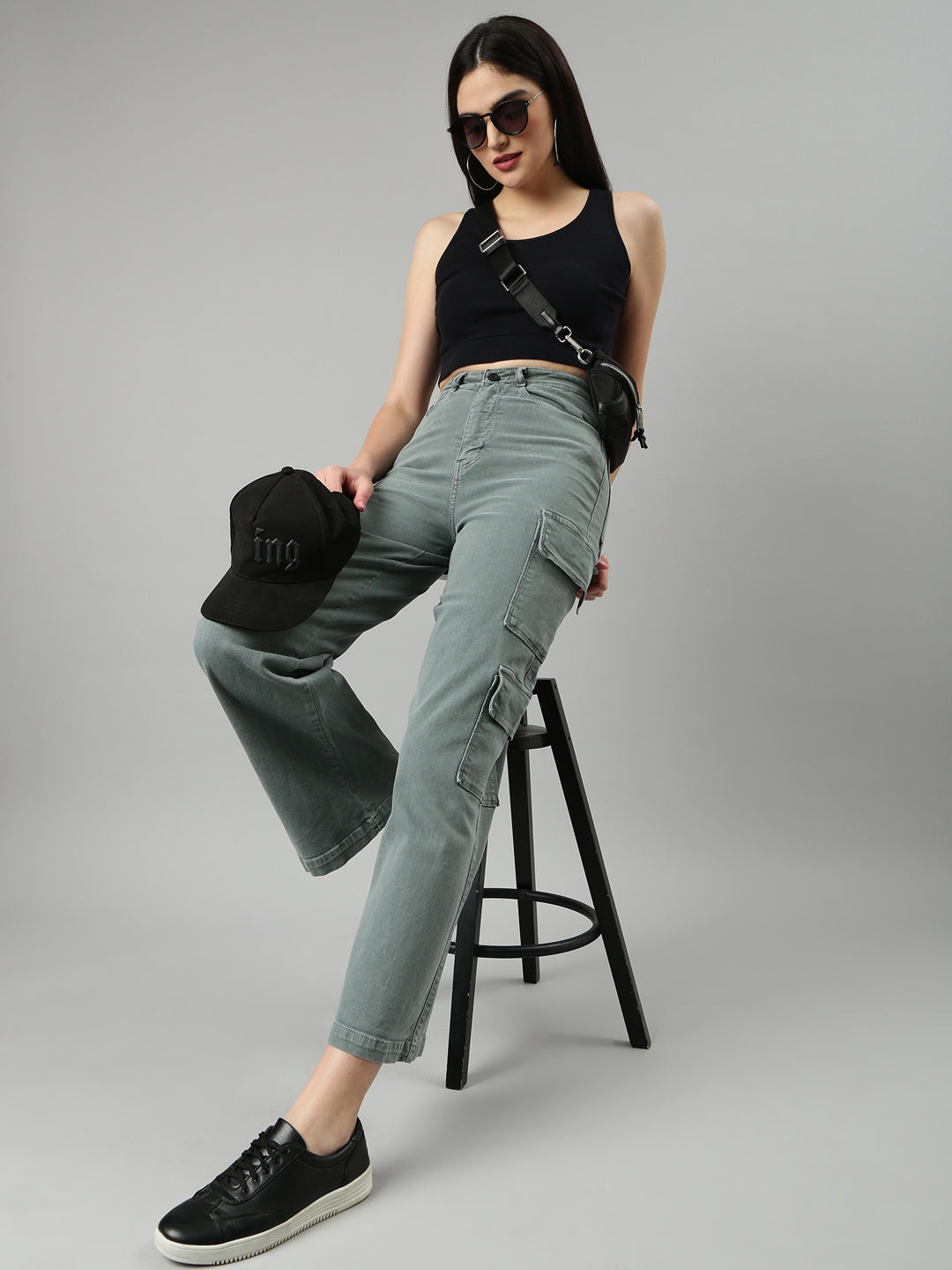 Women's Olive Wide Leg Stretchable Denim Jeans