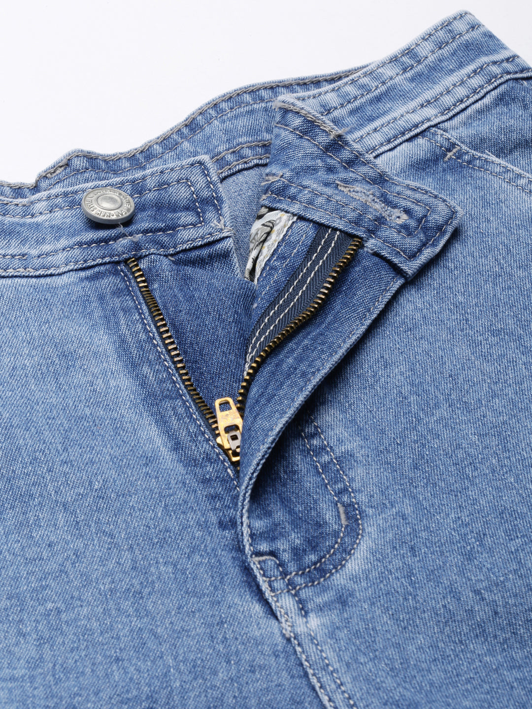 Women's Blue Wide Leg Acid Wash Light Fade Denim Cargo Jeans