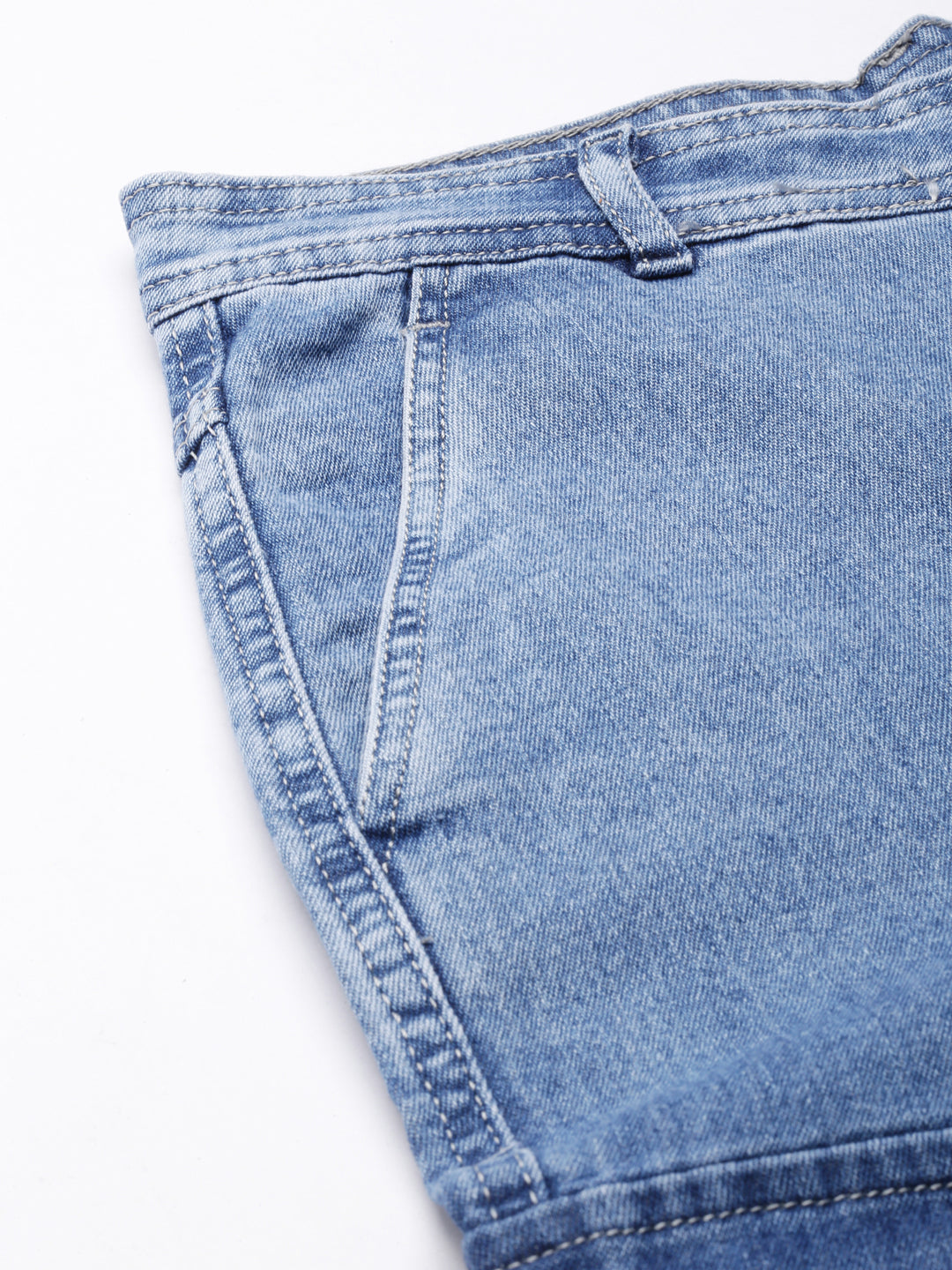 Women's Blue Wide Leg Acid Wash Light Fade Denim Cargo Jeans