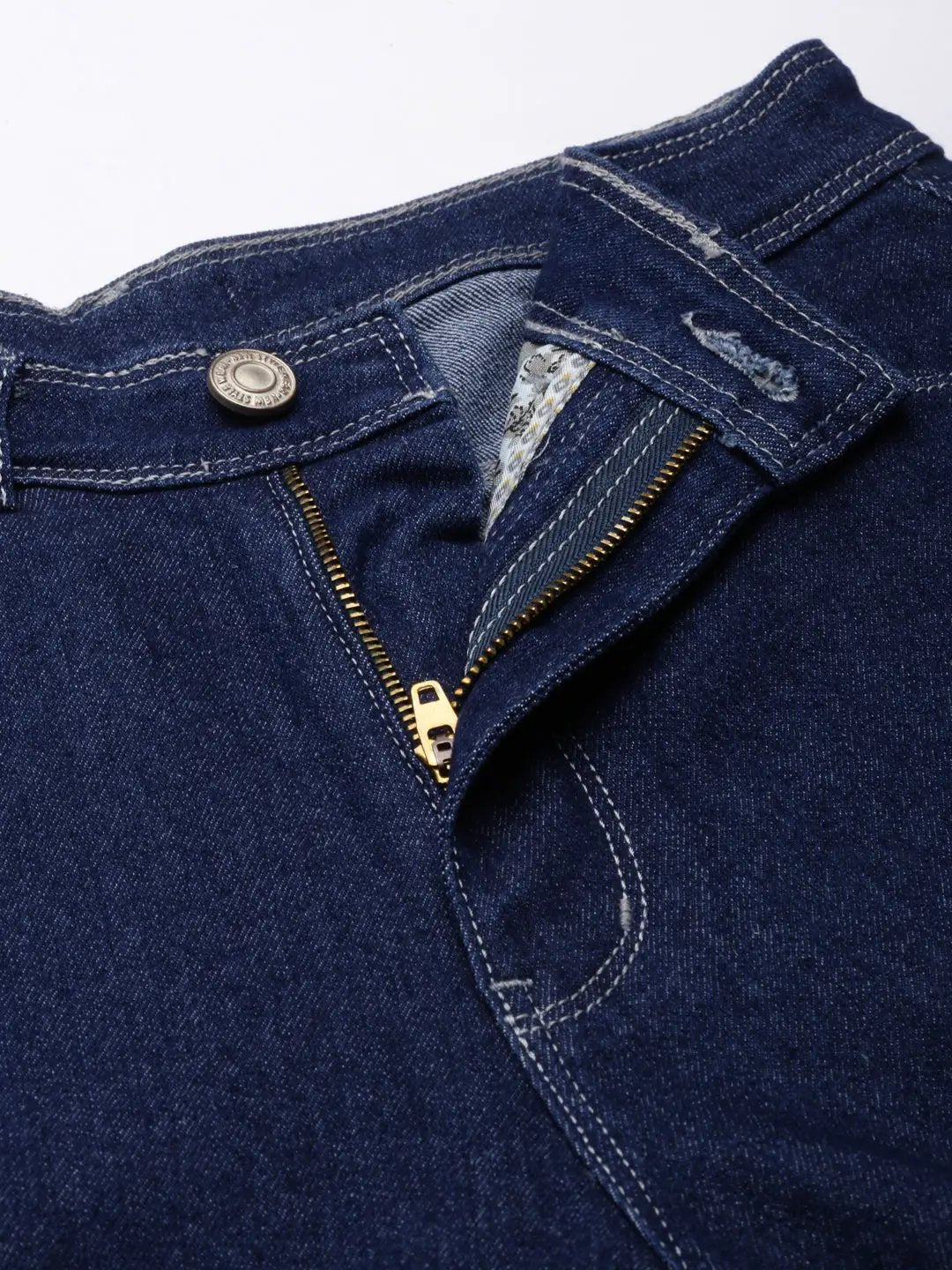 Women's Navy Blue Clean Look Mid-Rise Wide Leg Denim Jeans