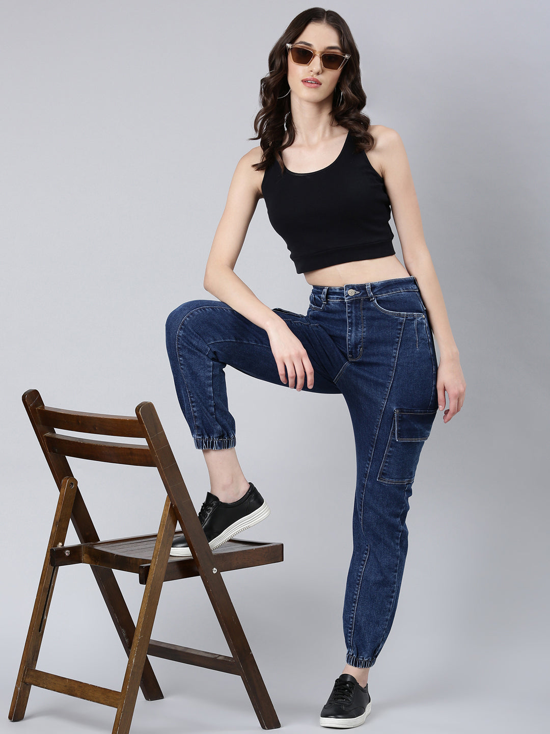 Women's Navy Blue Clean Look Stretchable Jogger Denim Jeans