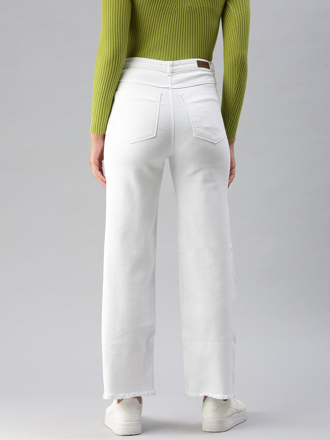 Women's White Solid Straight Fit Denim Jeans