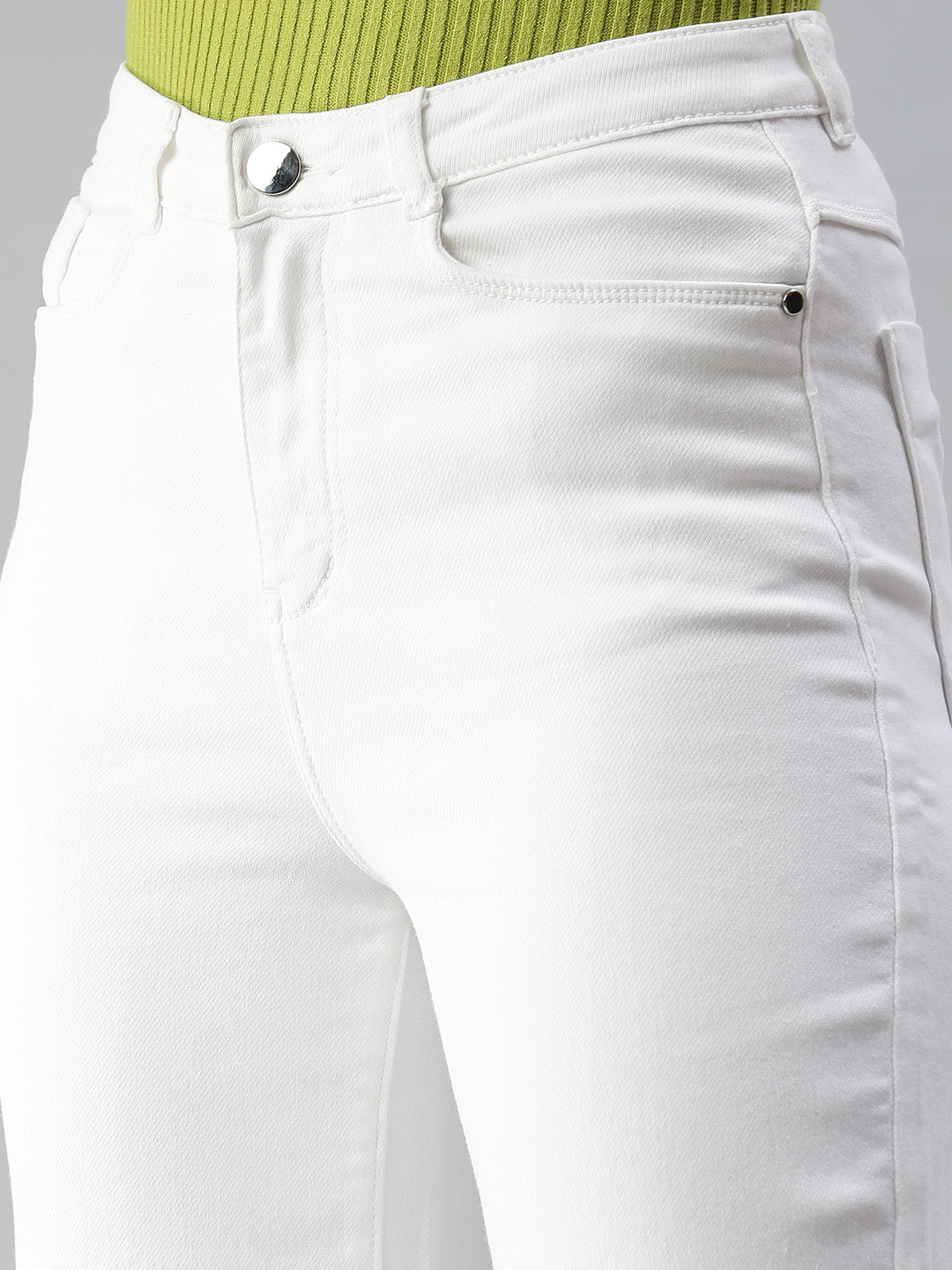 Women's White Solid Straight Fit Denim Jeans