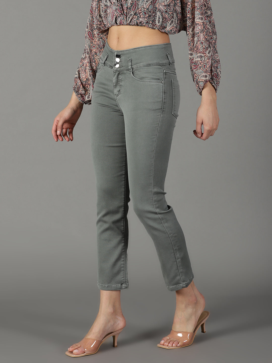 Women's Grey Solid Fit Denim Jeans