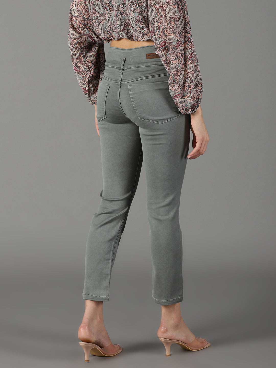 Women's Grey Solid Fit Denim Jeans