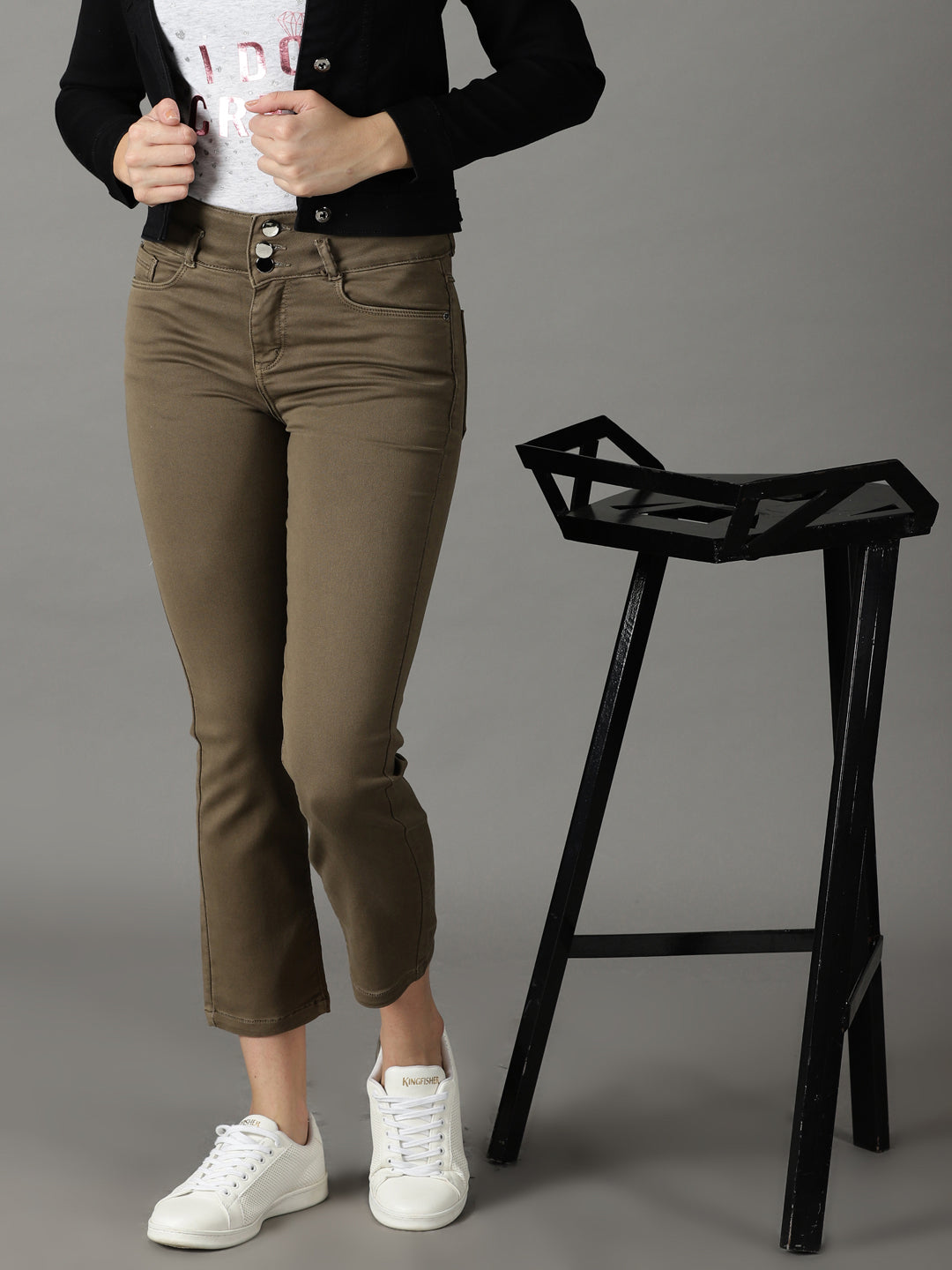 Women's Khaki Solid Fit Denim Jeans