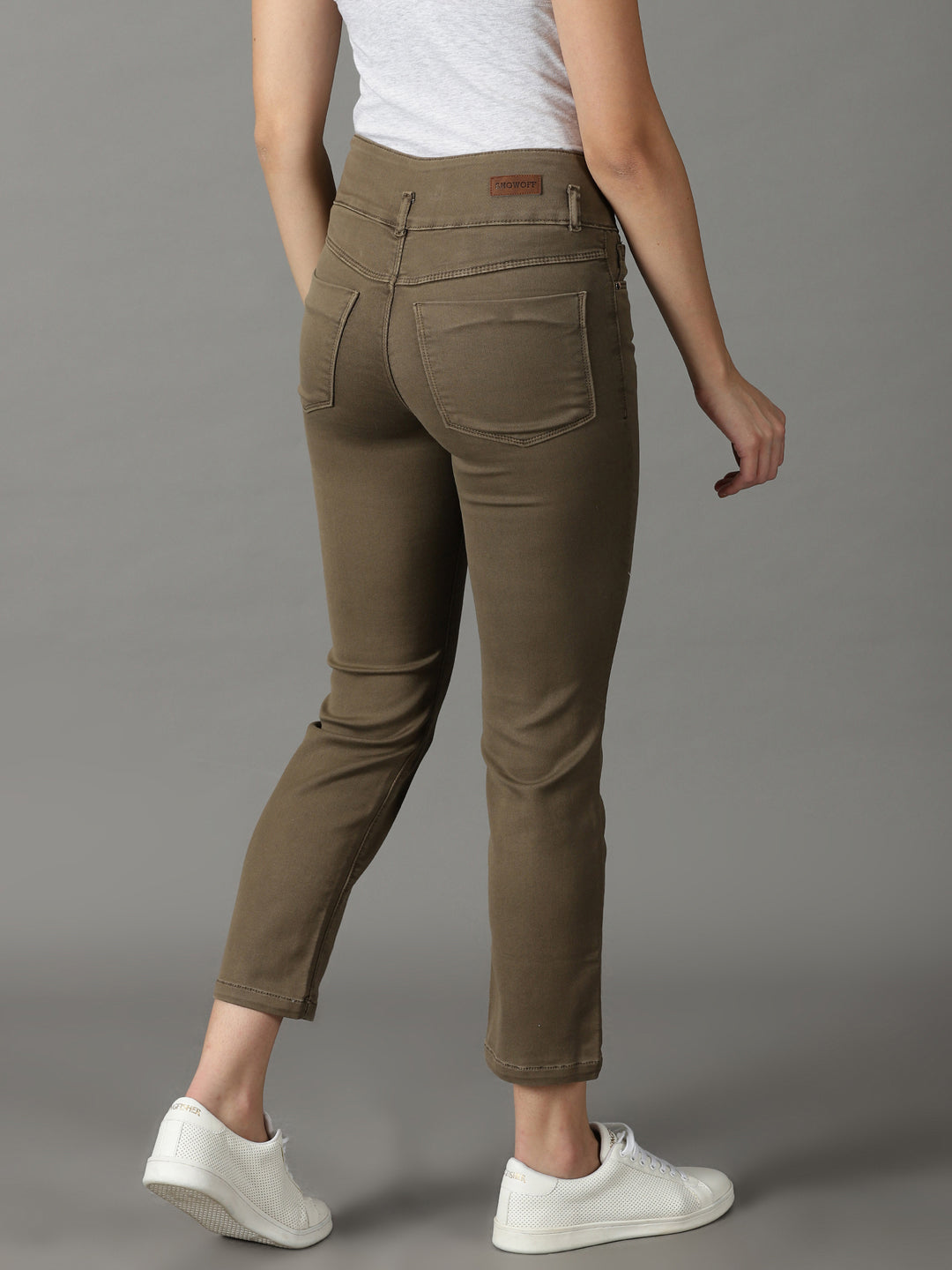 Women's Khaki Solid Fit Denim Jeans