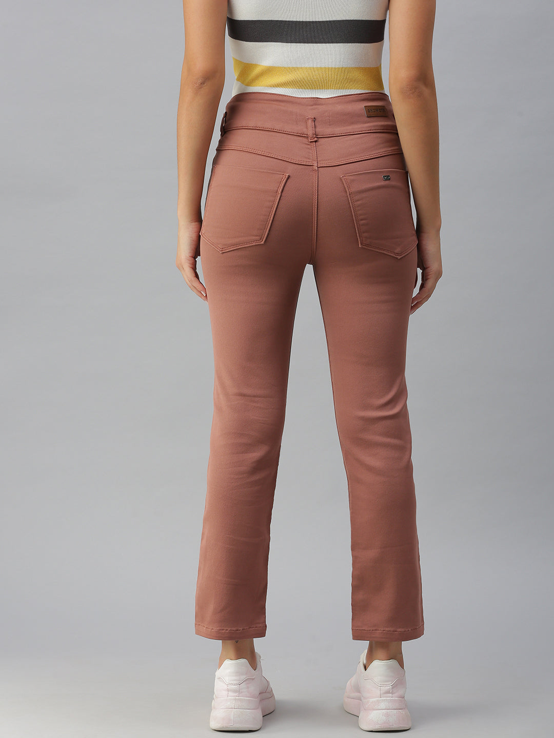 Women's Taupe Solid Straight Fit Denim Jeans