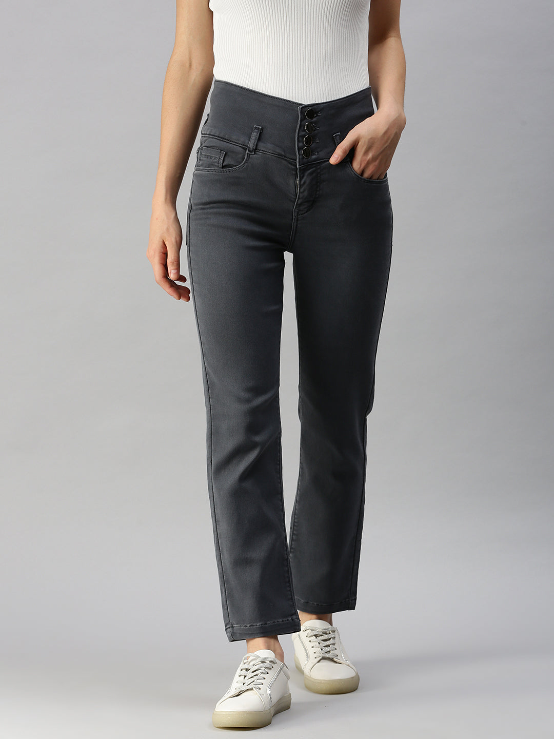 Women's Grey High-Rise Stretchable Denim Jeans